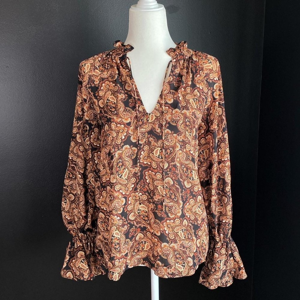 Brown & Black Paisley Retro Flowy Blouse